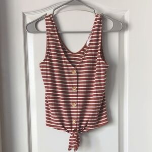 Elodie Striped burnt orange and White Button-Down Women's cropped tank Top - XS